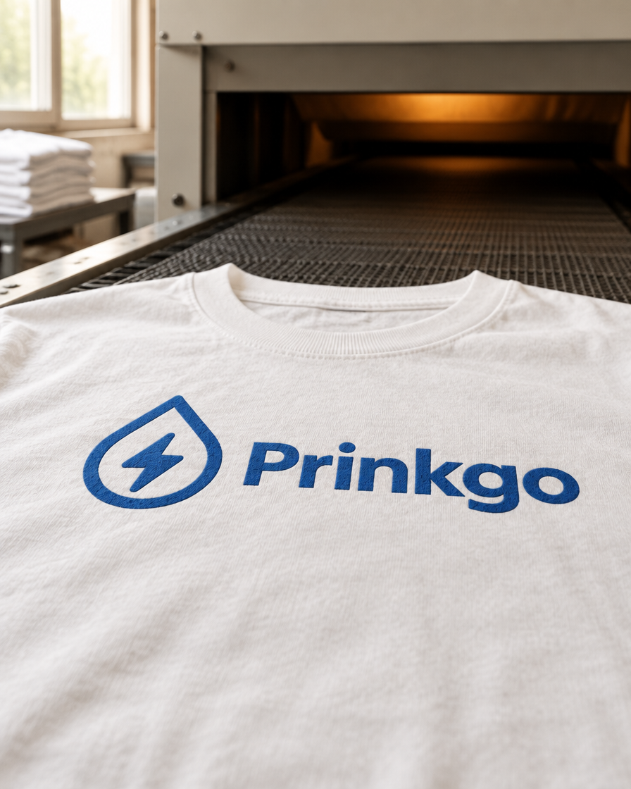A finished printed tee leaving the dryer belt